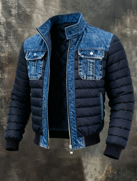 Chaqueta acolchada con detalles de denim refinados